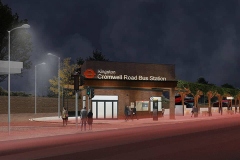 Night time street view of the upgraded Kingston Cromwell bus station.